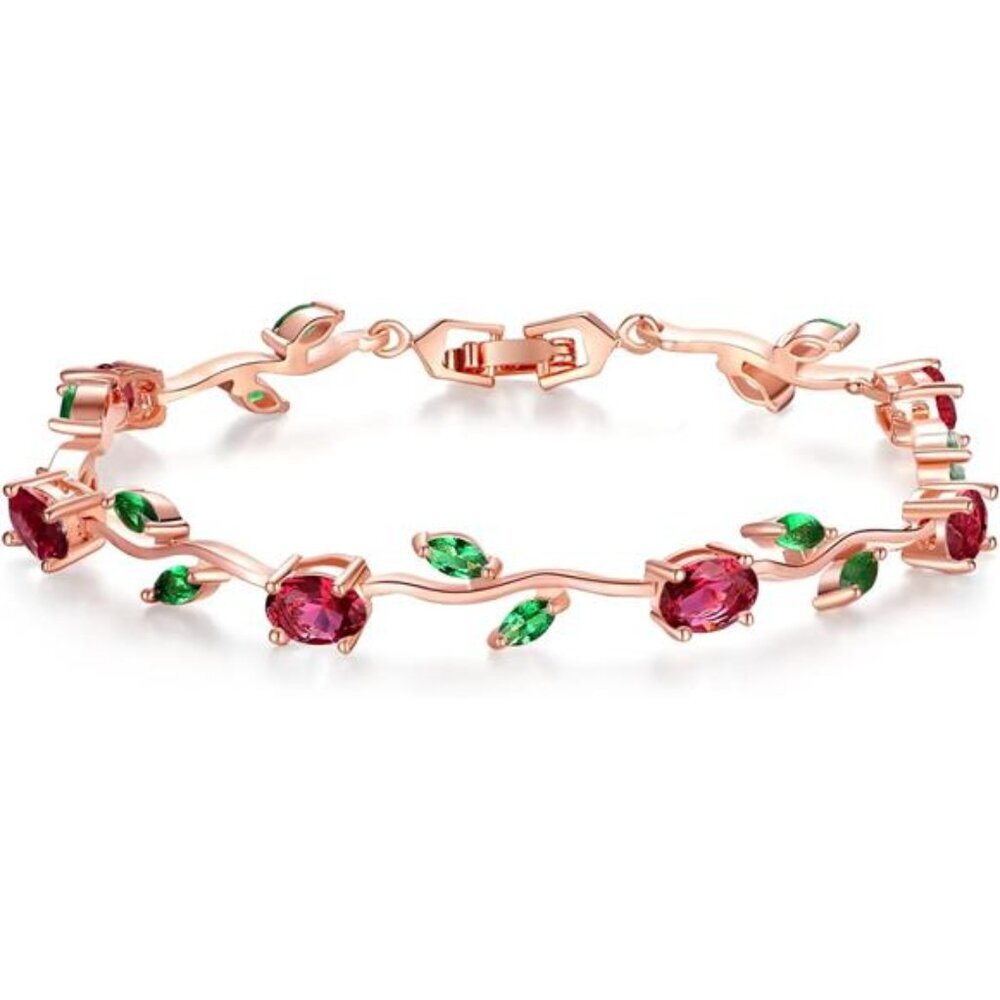 White Gold Plated Cubic Zirconia Flower Tennis Bracelet 7 Inch Mothers Gift Jewe